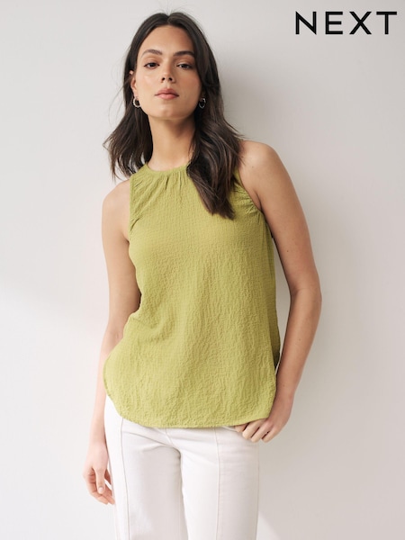 Green Textured Ruched Sleeveless Racer Top (N60301) | €12