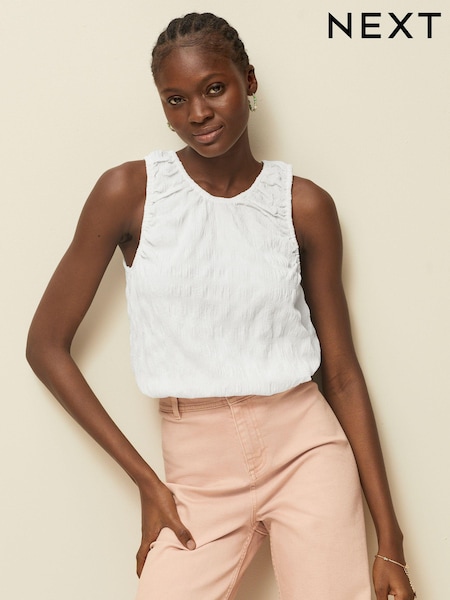 Bela - Textured Ruched Sleeveless Racer Top (N60312) | € 12
