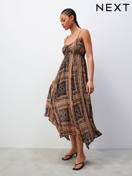 Brown/Black Tile Print Tie Front Cami Midi Dress (N60381) | €17