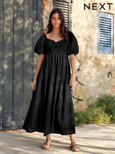 Black Puff Sleeve Maxi Dress (N60387) | €29