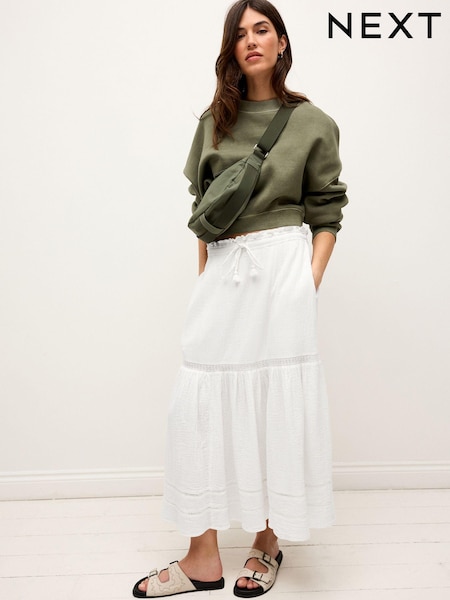 White Crochet Insert Tiered Maxi Skirt (N60401) | €12