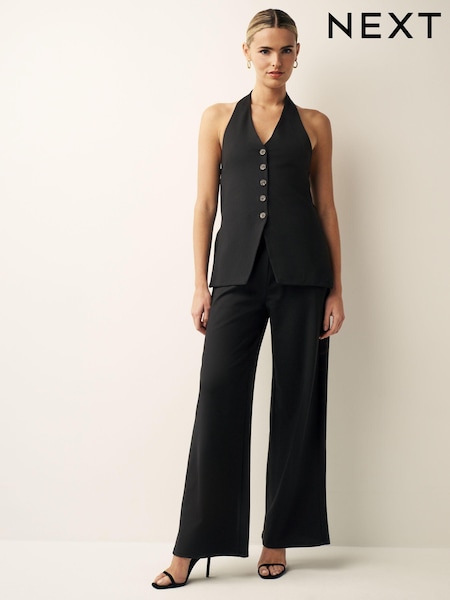 Черный - Tailored Jersey Wide Leg Trousers (N60480) | €7