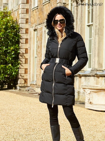 Sosandar Black Quilted Longline Coat (N60524) | ₪729