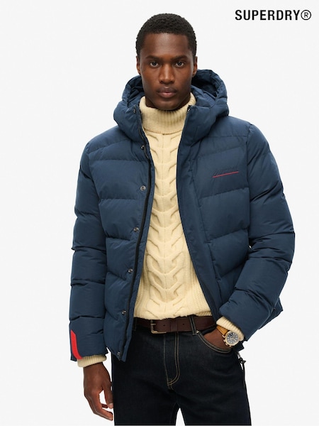 Superdry Blue Hooded Microfibre Sports Puffer Coat Jacket (N60633) | 247 QAR