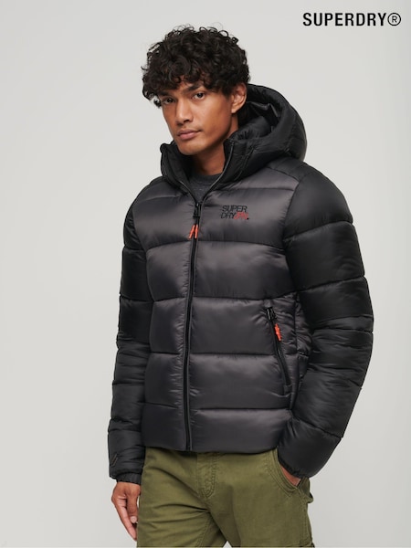 Superdry Black Hooded Colour Block Sports Puffer Coat Jacket (N60647) | €68