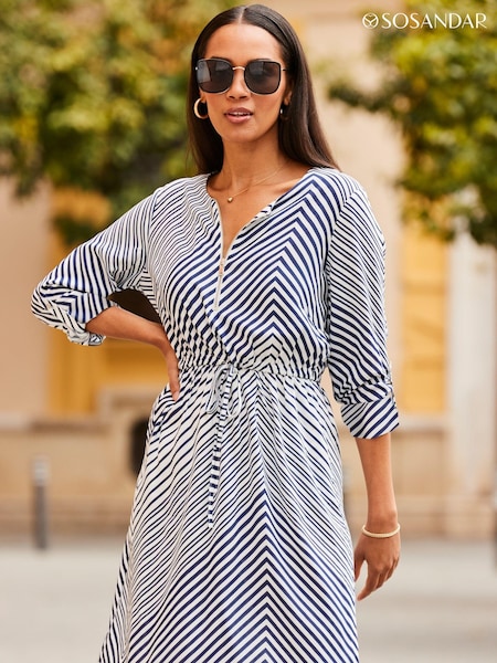 Sosandar Blue Tie Waist Zip Front Dress (N60860) | €43.50