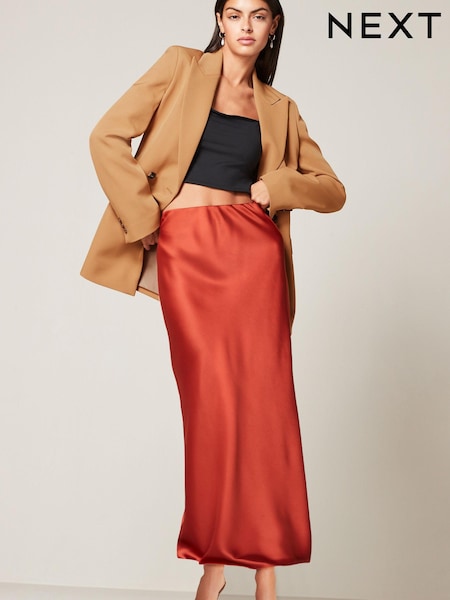 Rust Brown Tailored Satin Midi Skirt (N61054) | € 4