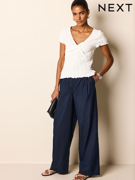Navy Blue Cotton Mix Smart Wide Leg Trousers (N61079) | €19.50