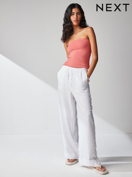 Bela - Tie Waist Wide Leg Trousers with Linen (N61080) | € 10