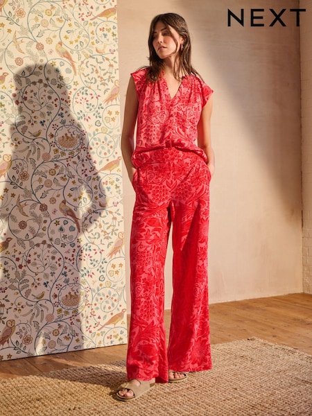 Morris & Co. Pink Sunflower Wide Leg Trousers With Linen (N61082) | €13