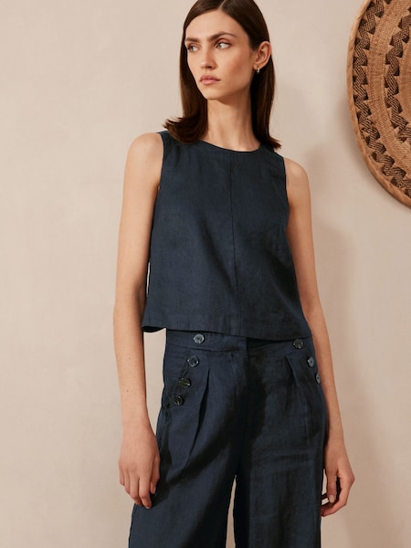 Navy Blue Premium 100% Linen Wrap Top (N61095) | €9