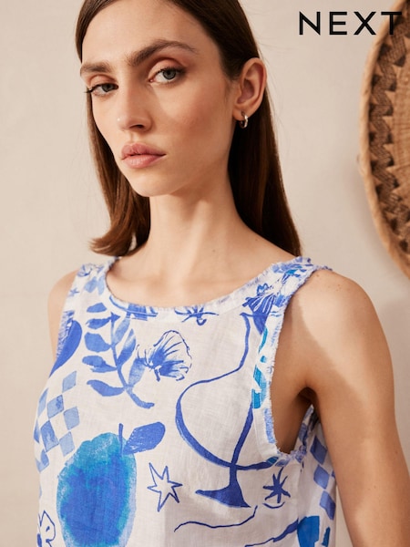 Blue on White Premium 100% Linen Top (N61096) | €8