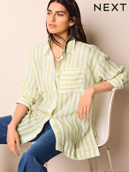 Zelena s črtami - Linen Look Casual Summer Shirt (N61098) | € 20