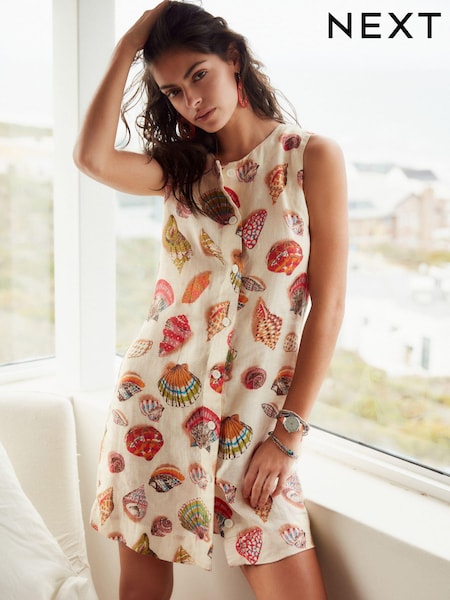 Ecru Premium 100% Linen Button Down Mini Dress (N61116) | €20