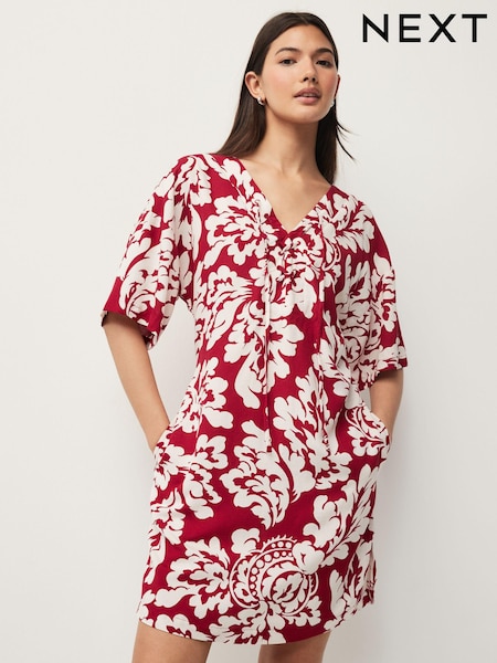 Red/Cream Oversized Cover Up Kaftan With Linen (N61118) | €9