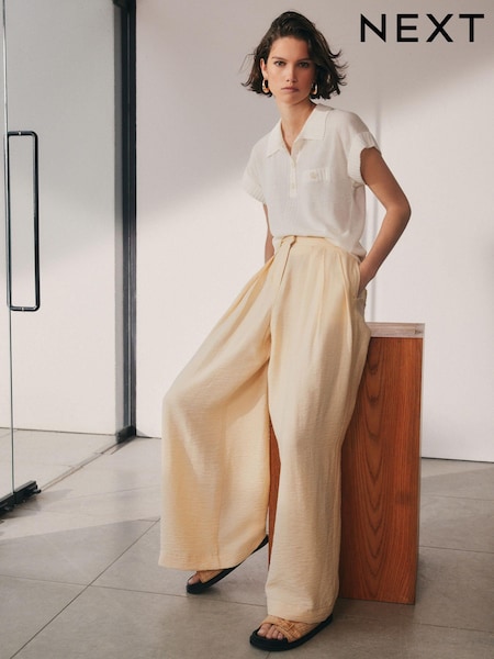 Creme - Textured Wide Leg Trousers (N61128) | 9 €