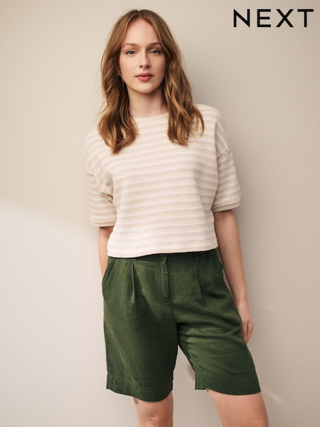 Khaki Green Linen Blend Knee Length Shorts (N61131) | €4