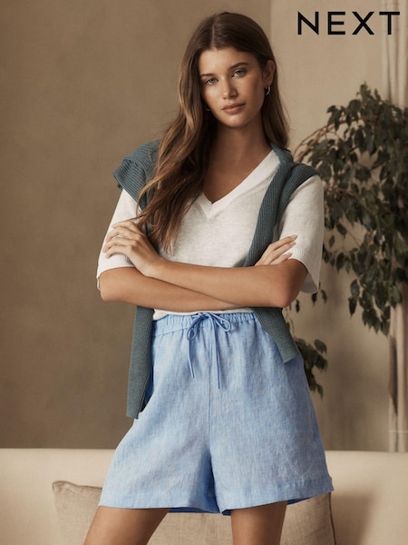 Blue 100% Linen Boy Shorts (N61132) | €6