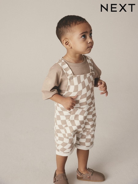 Peščeno karirasto - 100% Cotton Dungaree & Short Sleeve T-Shirt Set (3mths-7yrs) (N61133) | € 12 - € 15