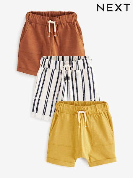Ochre Yellow Stripe All-Over Print Lightweight 100% Cotton Jersey Shorts 3 Pack (3mths-7yrs) (N61139) | €7 - €9