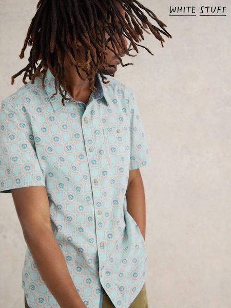 White Stuff Blue Daisy Tile Printed Short Sleeve Shirt (N61157) | €32