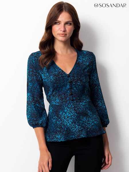 Sosandar Blue Animal Print Fit and Flare Top (N61379) | €16