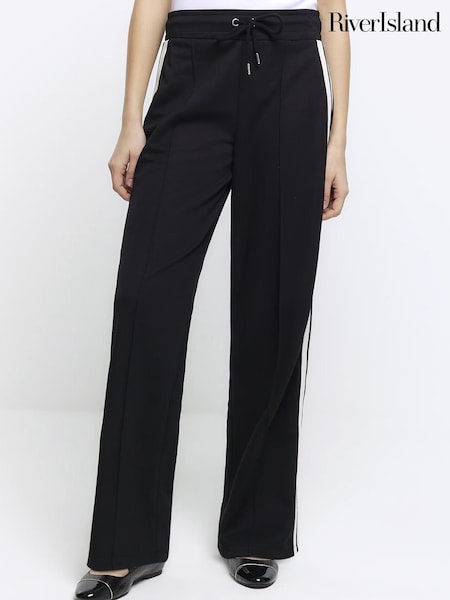 River Island Black Tailored Wide Leg Side Stripe Joggers (N61749) | AED262