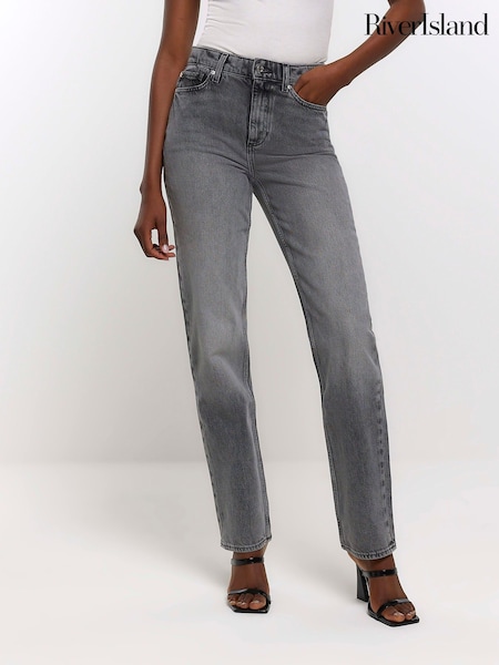 River Island Grey Straight Leg High Rise Jeans (N61789) | €27