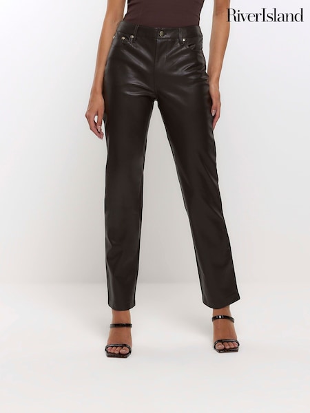 River Island Brown Faux Leather Straight Leg Fitted Trousers (N61857) | €15