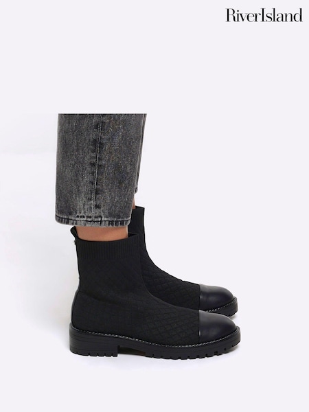 أسود - بوت جورب مبطن، من River Island، تلبيس عريض (N61863) | ‏22 ر.ع.‏