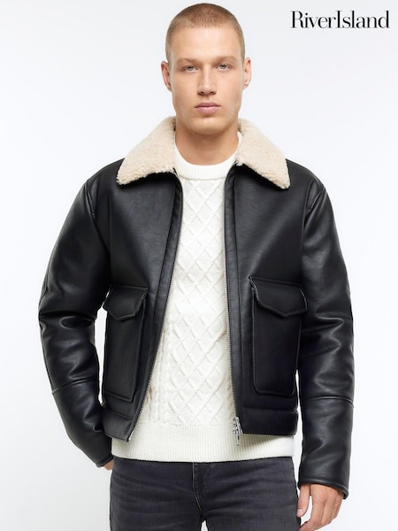 River Island Black Aviator Jacket (N61887) | €102