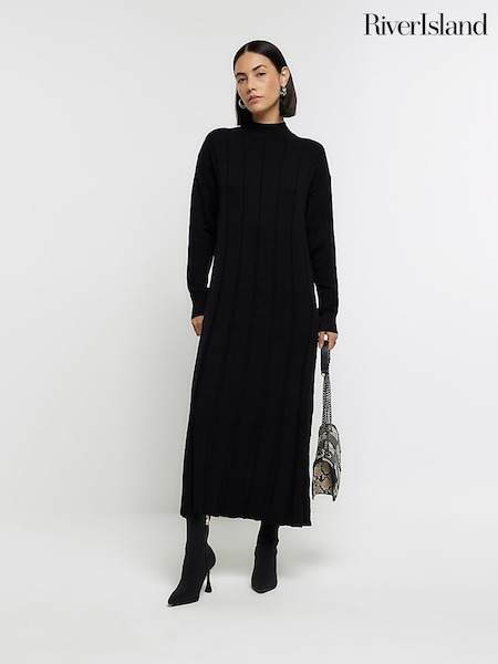 River Island Black High Neck Knitted Maxi Dress (N61890) | €31