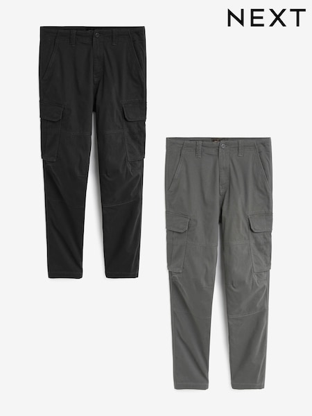 Черный/темно-серые Серый - Зауженный крой - Cotton Rich Stretch Cargo Trousers 2 Pack (N61908) | €62