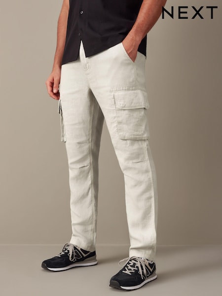 Light Grey 100% Linen Cargo Trousers (N61948) | €7