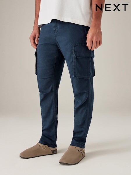 Navy Blue 100% Linen Cargo Trousers (N61953) | €7