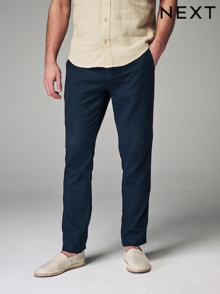 Charcoal Grey Slim Fit Linen Cotton Elasticated Drawstring Trousers (N61956) | 69 QAR