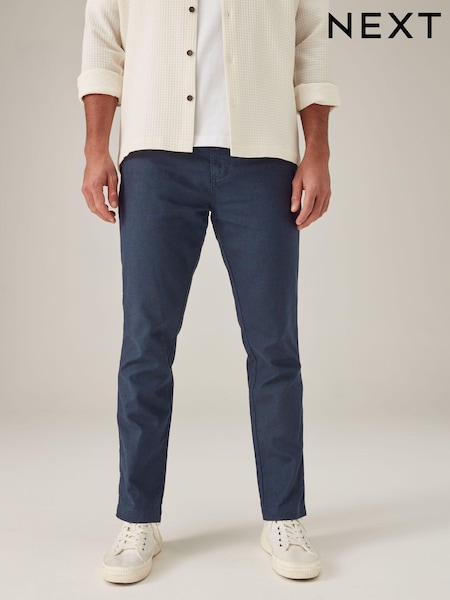 Navy Blue Linen Cotton Elasticated Drawstring Trousers (N61965) | €10.50