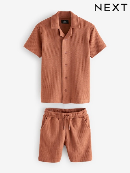 Rdečerjava/rjava - 100% Cotton Short Sleeve Shirt and Shorts Set (3-16yrs) (N62002) | € 14 - € 21