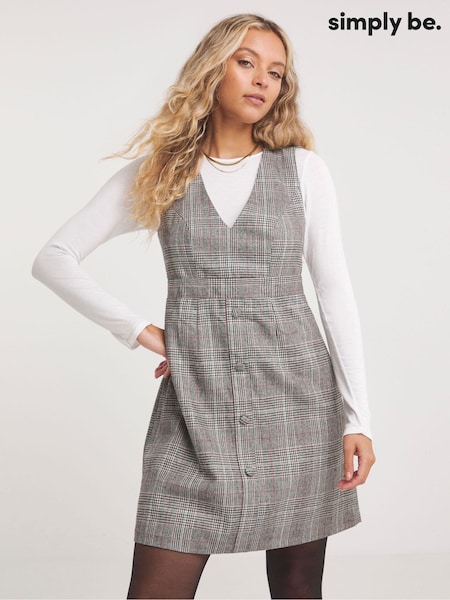Simply Be Black Mono Check Skater Pinafore Dress (N62010) | €24