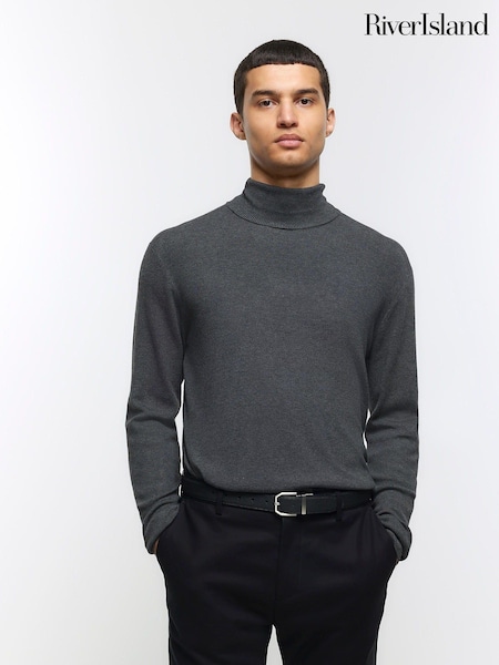 River Island Grey Slim Fit Roll Neck Jumper (N62041) | AED81