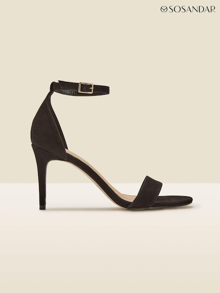 Sosandar Black Suede Barely There High Heels Sandals (N62332) | 391 QAR