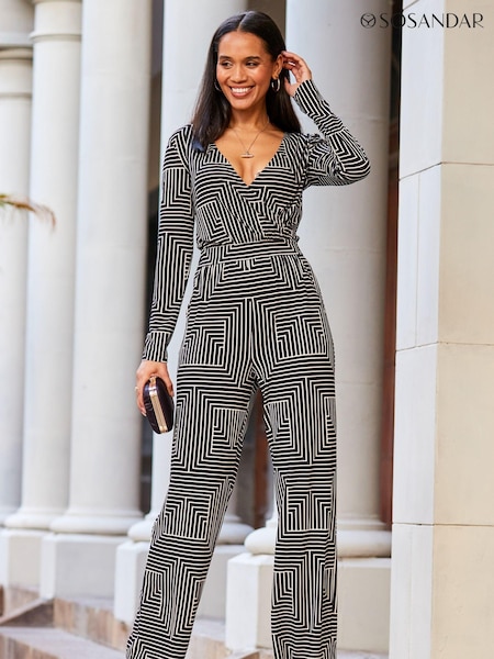Sosandar Blue Wrap Front Wide Leg Jumpsuit (N62835) | 421 QAR