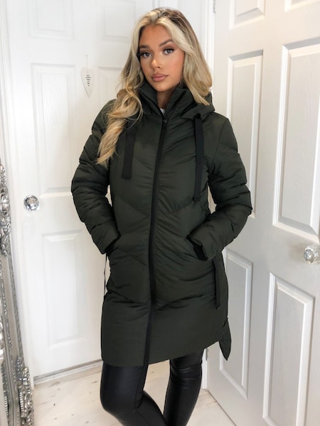 Khaki Hooded Long Line Puffer Coat (N62838) | €51