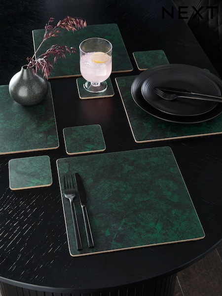 Set of 4 Green Marble Effect Placemats and Coasters (N62909) | € 15
