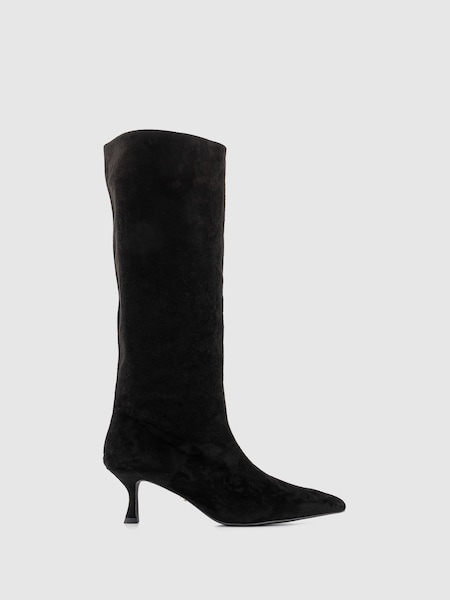 Office Black Suedette Kitten Heel Knee High Boot (N62945) | €51