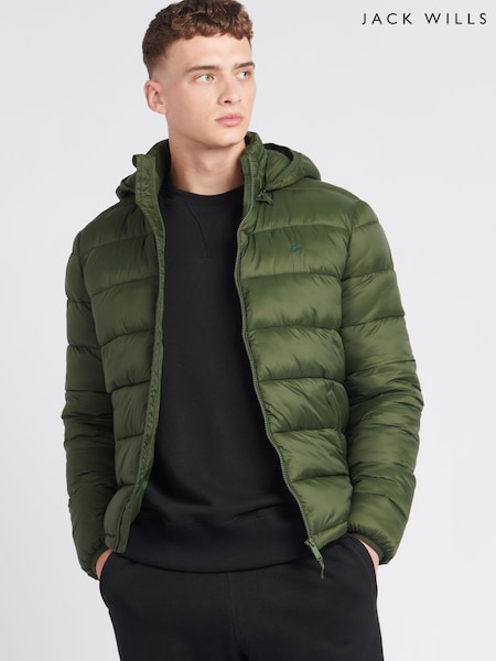 Jack Wills Mens Green Kershaw Hooded Puffer Jacket (N63255) | €56
