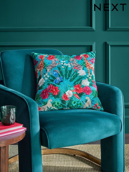 Teal Green Safari Floral Velvet 50 x 50cm Cushion (N63399) | €20