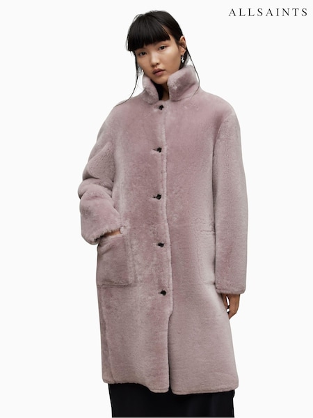 Roz - Haină cu blană de miel din bumbac Allsaints 100% Serra (N63524) | 4,174 LEI