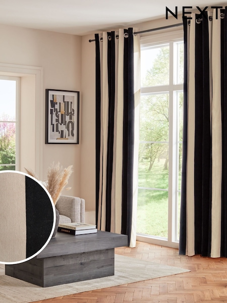 Black/White Stripe Linford Velvet Eyelet Lined Curtains (N63548) | €59 - €126