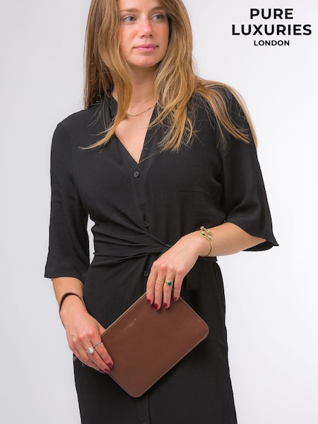 Светло-коричневый - Pure Luxuries London Addison Nappa Leather Clutch Bag (N63654) | €52